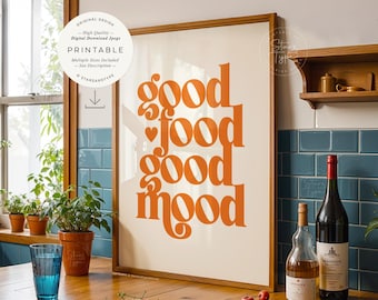 Good Food Good Mood AFDRUKBARE kunst, oranjebeige keukencitaat, digitale DOWNLOAD print jpg