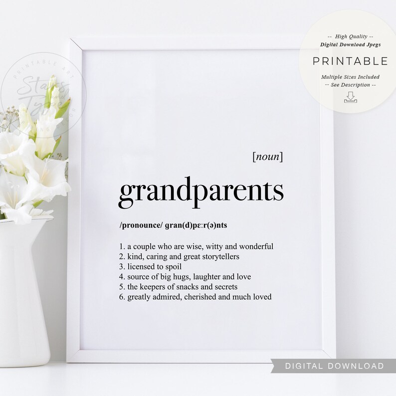 Grandparents Definition, PRINTABLE Art, Grandparent Grandmother Grandad Gift, Dictionary Meaning, Digital DOWNLOAD Print Jpg image 8