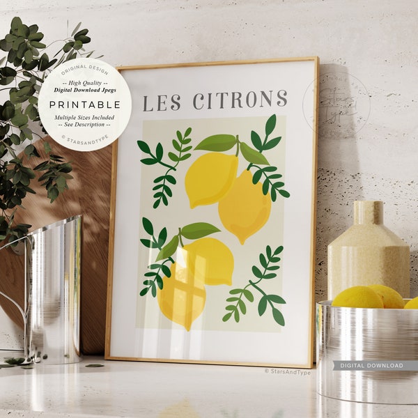 Les Citrons, PRINTABLE Art, Vintage Lemons Fruit Market, French Kitchen Dining Room Wall Decor, Digital DOWNLOAD Print Jpg