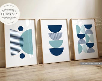 Geometric Shapes PRINTABLES Set, Navy Mid Century Abstract Art, Digital DOWNLOAD Print Jpgs