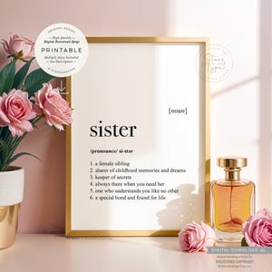 Sister Definition, PRINTABLE Art, Special Sibling Quote Decor, Digital DOWNLOAD Print Jpg