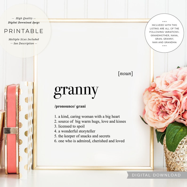 Granny Definition PRINTABLE Art Special Gran Mothers Day Etsy