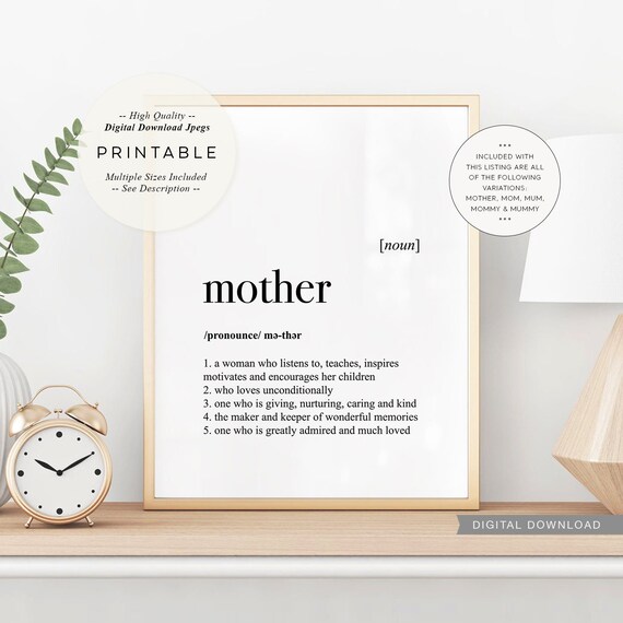 Mother Definition, PRINTABLE Art, Mother'S Day Gift, Dictionary.
