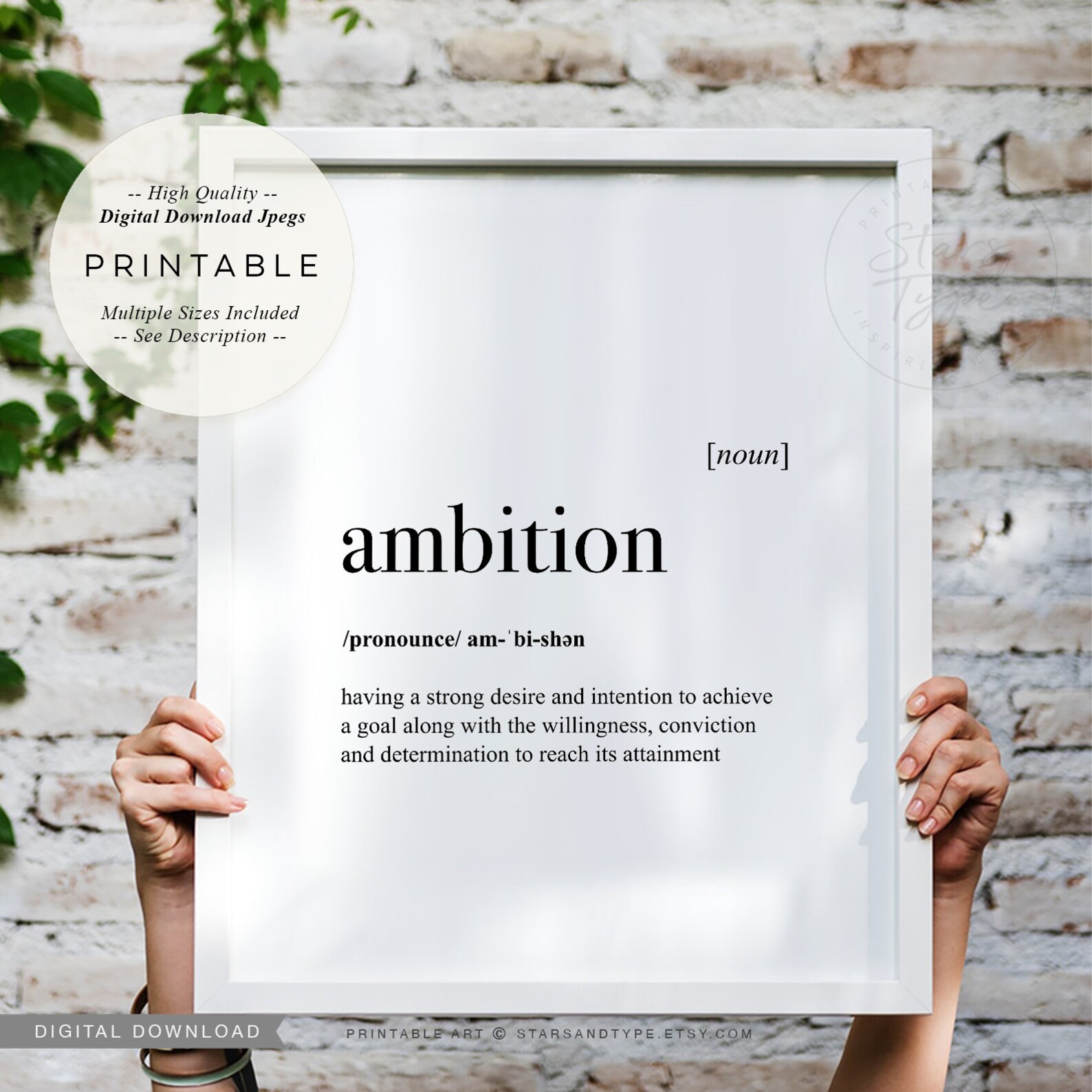 Ambition Definition PRINTABLE Art Dictionary Meaning Etsy UK