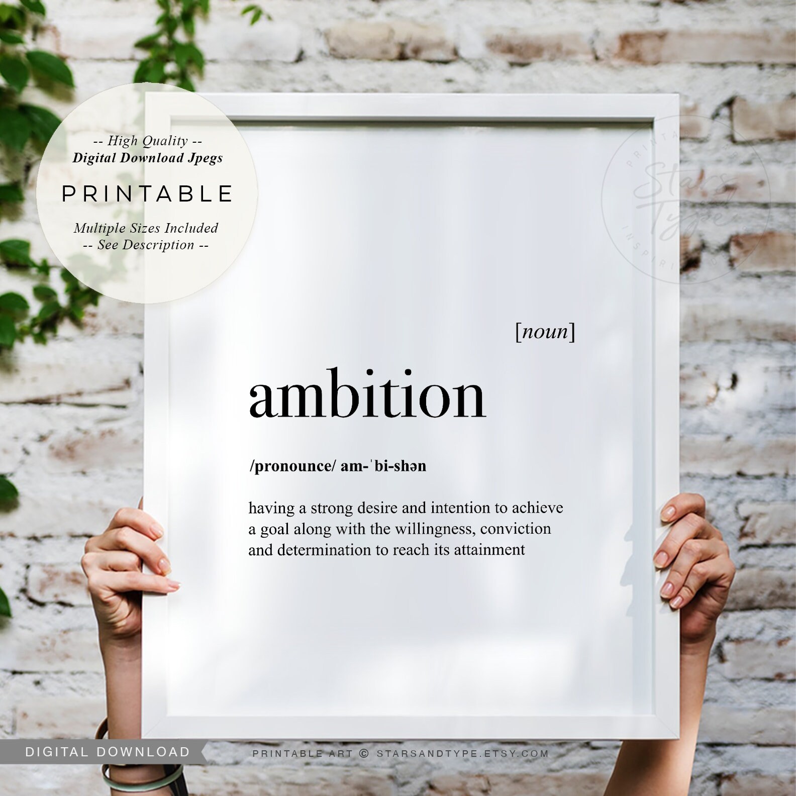 Ambition Definition PRINTABLE Art Dictionary Meaning Etsy UK