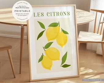 Les Citrons, PRINTABLE Art, Vintage Lemons French Kitchen Decor, Digital DOWNLOAD Print Jpg