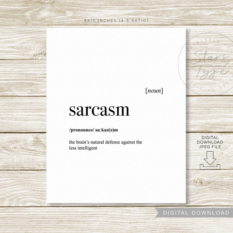 Sarcasm Dictionary Definition Meaning PRINTABLE Art Funny Etsy