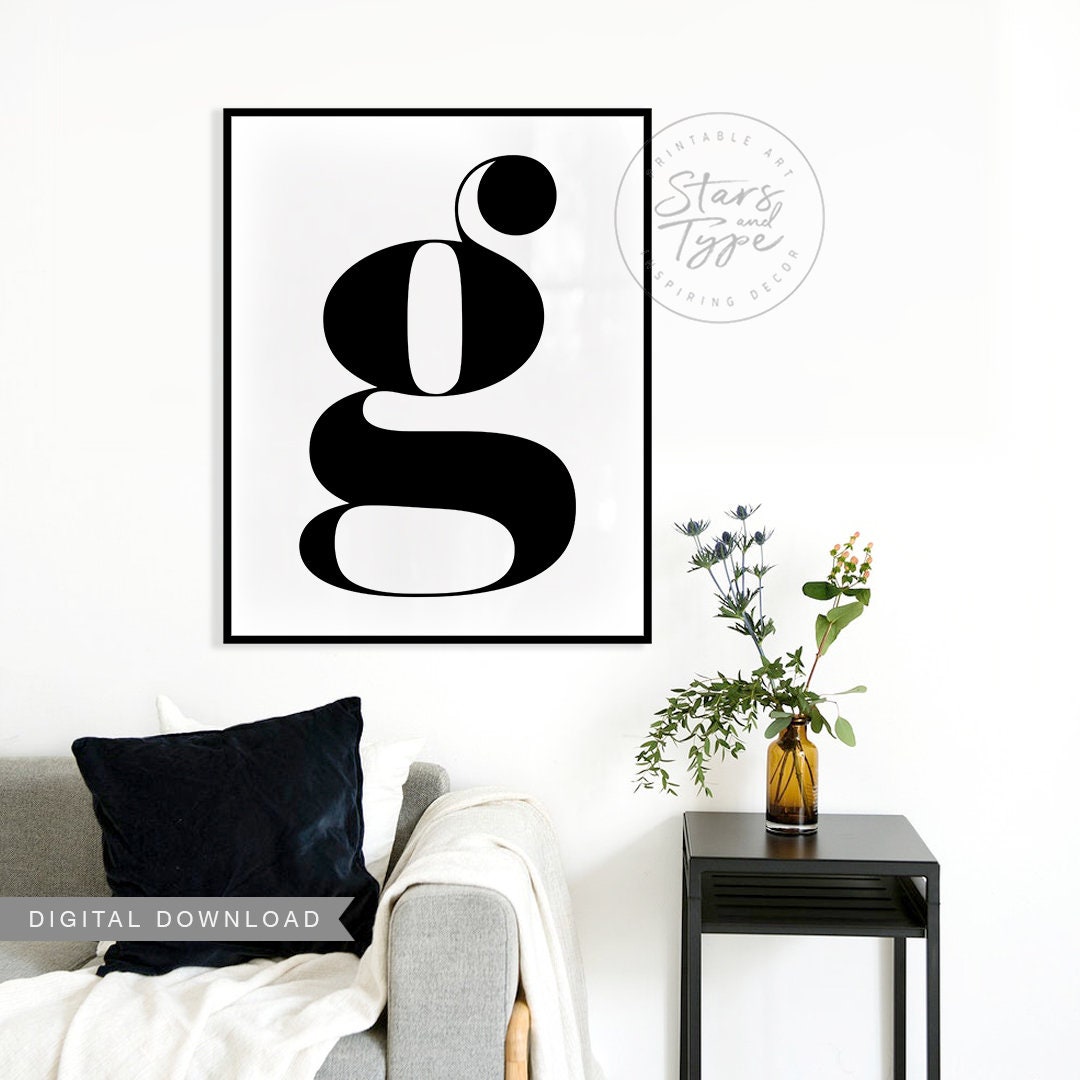 Letter G PRINTABLE Wall Art Black Letter G Typography Big Etsy