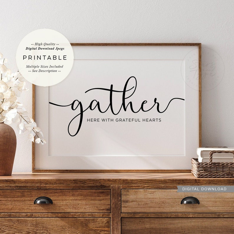 Gather Here With Grateful Hearts PRINTABLE Wall Art Kitchen - Etsy