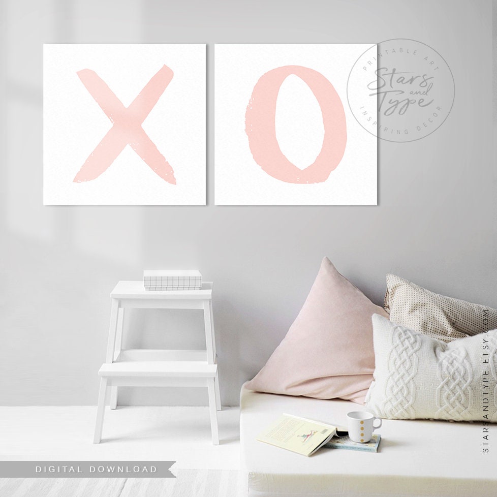 XO Kisses X O PRINTABLE Wall Art Set of 2 Blush Pink Color Etsy