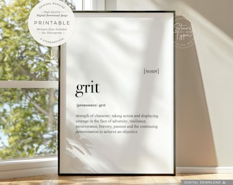 Grit Definition, PRINTABLE Art, Persistence Determination Office Quote, Digital DOWNLOAD Print Jpg