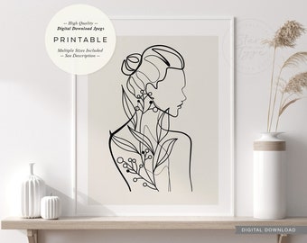 Female Beauty Body PRINTABLE Wall Art, Minimalist Line Drawing, Feminine Neutral Bathroom Bedroom Decor, Digital DOWNLOAD Print Jpg