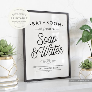 Fresh Soap And Water, PRINTABLE Wall Art, Bathroom Decor, Vintage Style Sign, Digital DOWNLOAD Print Jpg