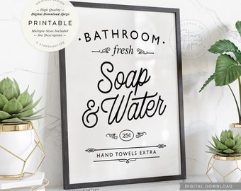 Fresh Soap And Water, PRINTABLE Wall Art, Bathroom Decor, Vintage Style Sign, Digital DOWNLOAD Print Jpg