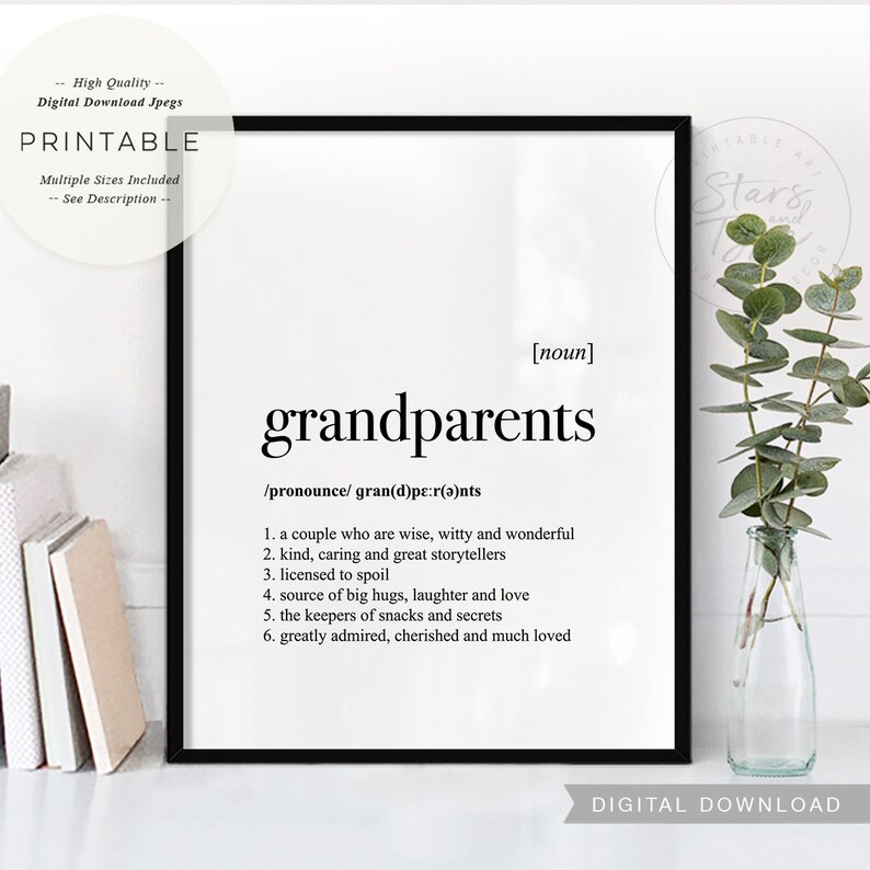 Grandparents Definition, PRINTABLE Art, Grandparent Grandmother Grandad Gift, Dictionary Meaning, Digital DOWNLOAD Print Jpg image 7