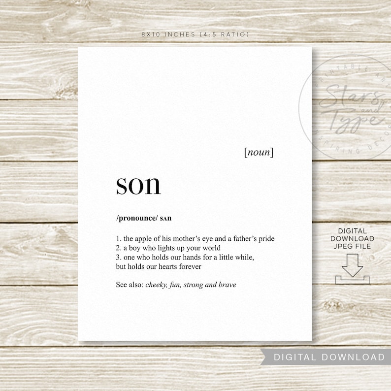 Son Dictionary Definition Meaning PRINTABLE Art Son Quote Etsy