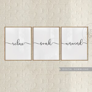Relax Soak Unwind PRINTABLES Art Set of 3 Bathroom Decor - Etsy
