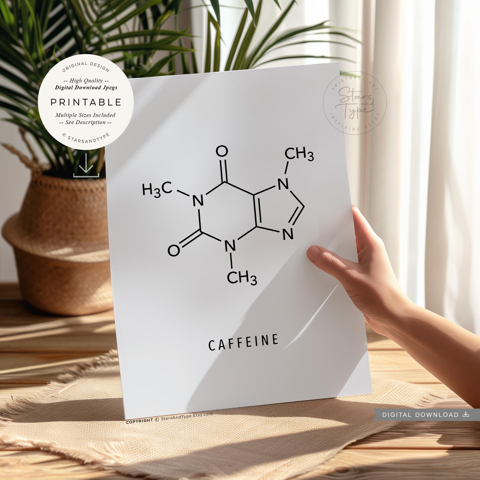 Caffeine Molecule, PRINTABLE Art, Science Chemistry Coffee Tea Lovers ...