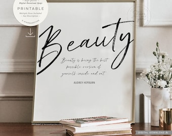 Beleza é ser a melhor versão possível de si mesmo, arte para impressão, decoração com citações inspiradoras de moda e beleza, download digital, impressão em JPG