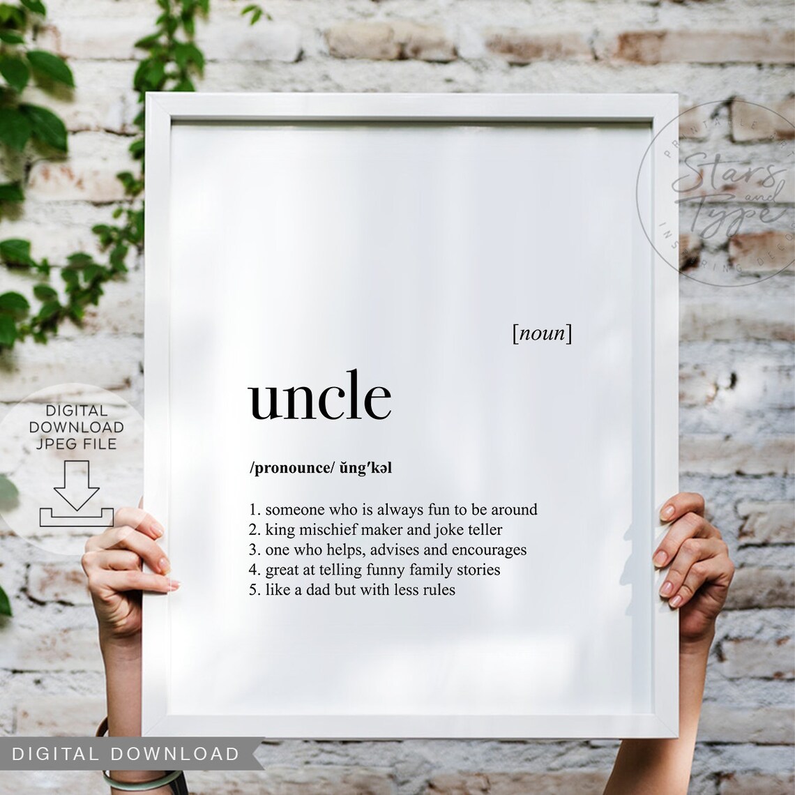 Uncle Definition Dictionary Meaning PRINTABLE Art Gift for Etsy