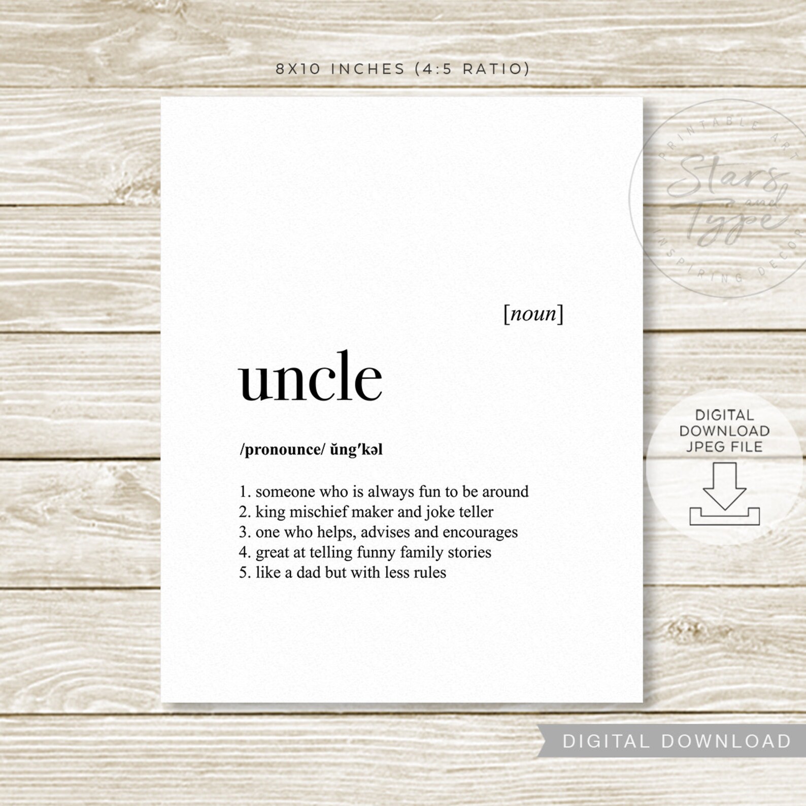 Uncle Definition Dictionary Meaning PRINTABLE Art Gift for Etsy