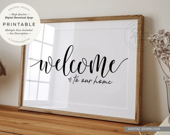 Welcome To Our Home, PRINTABLE Wall Art, Family Home Welcome Sign, Entranceway Hallway Decor, Horizontal Digital DOWNLOAD Print Jpegs