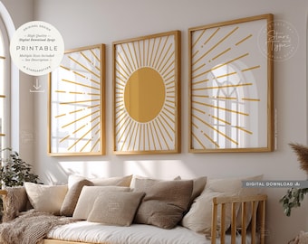 Abstract Sunrays PRINTABLES 3 Set, Minimalist Mid Century Wall Art, Digital DOWNLOAD Print Jpgs