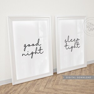 Good Night Sleep Tight, PRINTABLE Wall Art Set of 2, Above Bed Bedroom ...