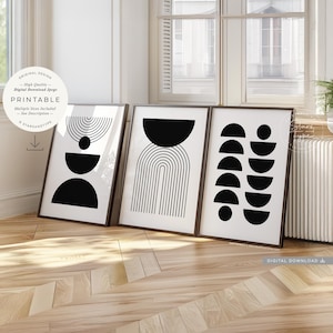 Geometric Arches Mid Century Modern, PRINTABLES Set of 3, Abstract Semi Circles Black And White Art Decor, Digital DOWNLOAD Print Jpgs