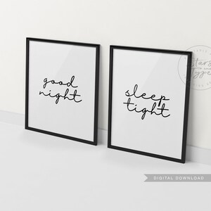Good Night Sleep Tight, PRINTABLE Wall Art Set of 2, Above Bed Bedroom ...