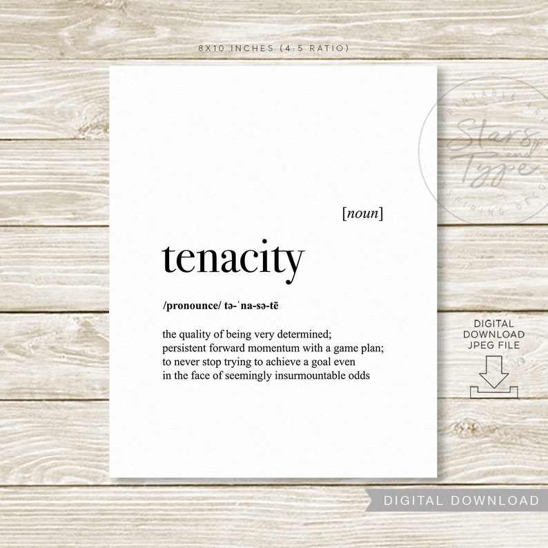 Tenacity Definition PRINTABLE Office Desk Art Dictionary Etsy UK