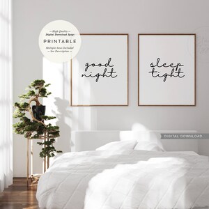 Good Night Sleep Tight, PRINTABLE Wall Art Set of 2, Above Bed Bedroom ...