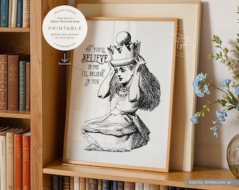 Alice Crown illustratie, AFDRUKBARE kunst, Looking Glass Quote, digitale DOWNLOAD Print Jpg