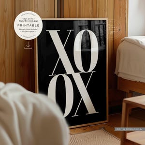XO Love Kisses, PRINTABLE Wall Art, xoxo Chic Trendy Aesthetic, Black Monochrome Bedroom Typography Decor, Digital DOWNLOAD Print Jpg