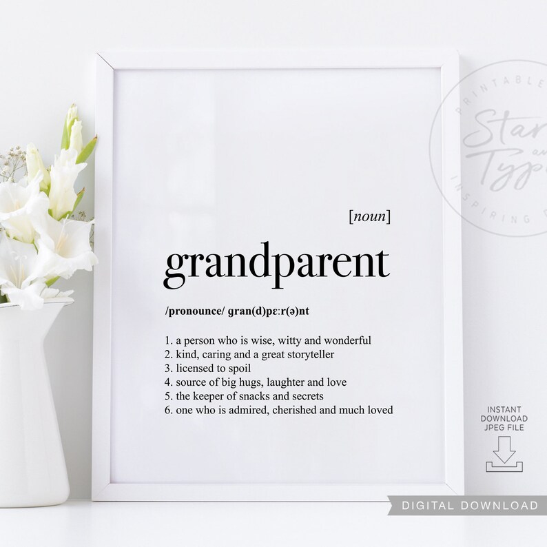 Grandparent Dictionary Definition Meaning PRINTABLE Art | Etsy