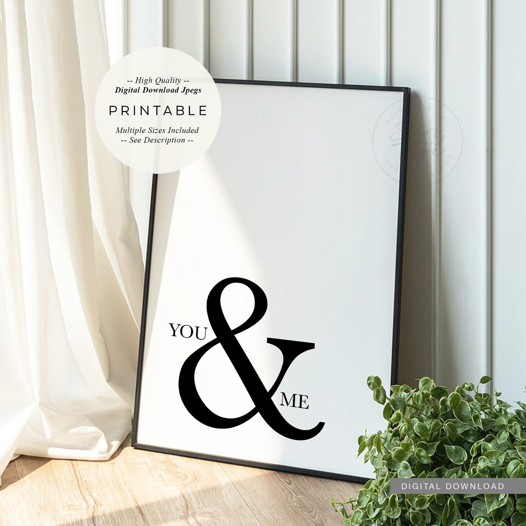 You and Me, PRINTABLE Wall Art, Black Typography Decor, Relationship ...
