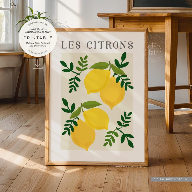 Les Citrons, PRINTABLE Art, Vintage Lemons French Kitchen Decor ...
