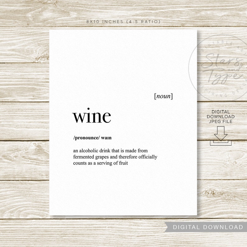 Wine Dictionary Definition Meaning PRINTABLE Art Kitchen Etsy