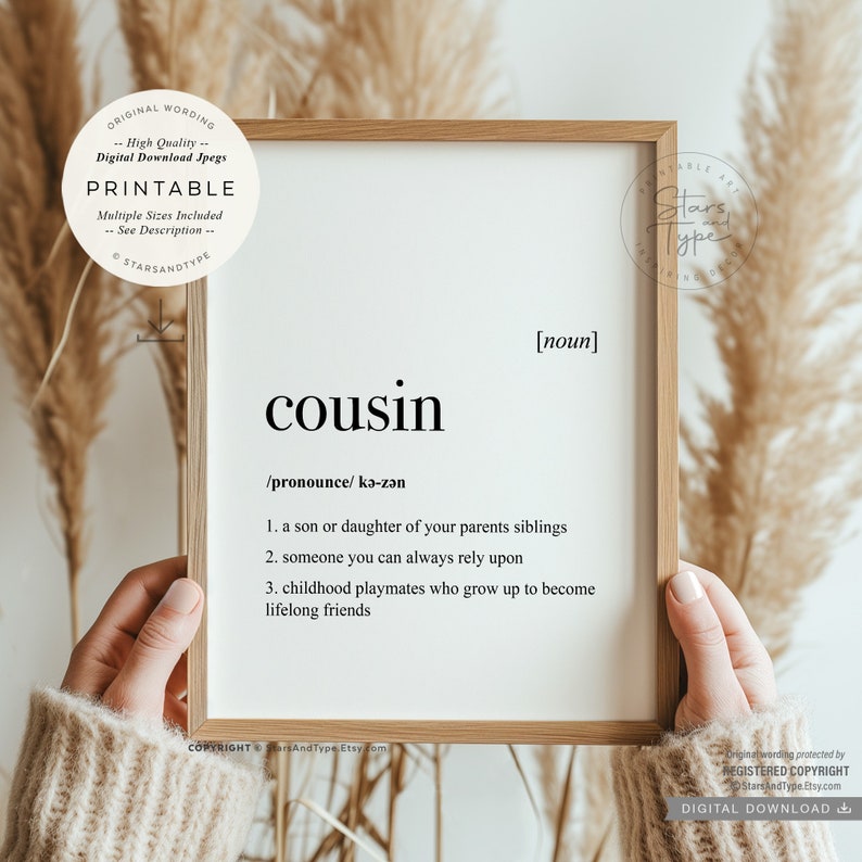 Cousin Definition, PRINTABLE Art, Cousin Birthday Gift, Dictionary