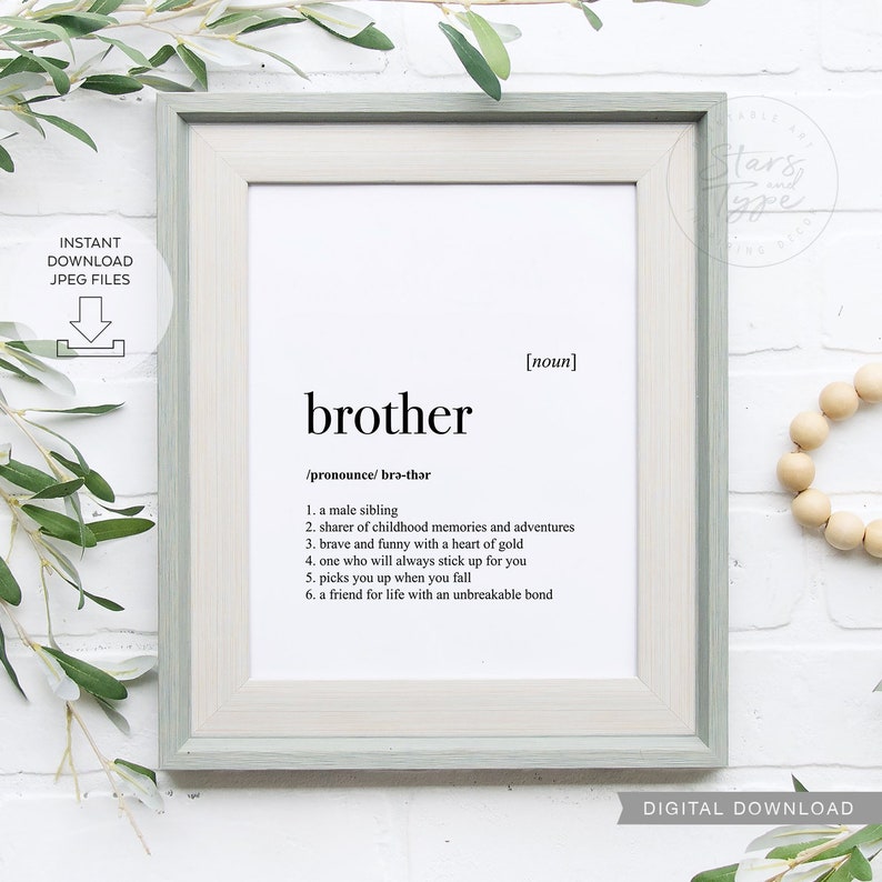 Brother Dictionary Definition Meaning PRINTABLE Art Special Etsy