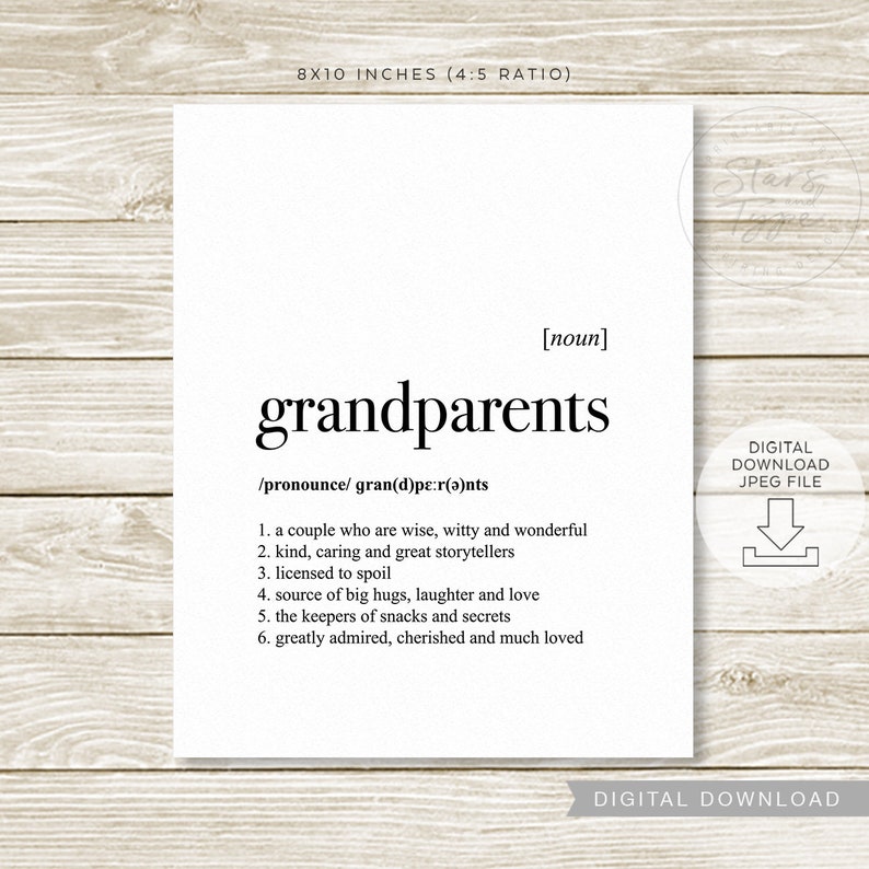 Grandparents Definition, PRINTABLE Art, Grandparent Grandmother Grandad Gift, Dictionary Meaning, Digital DOWNLOAD Print Jpg image 3