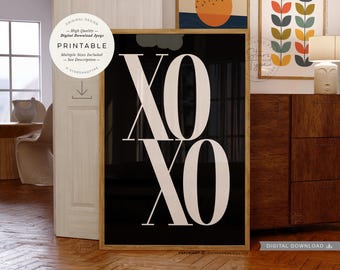 XO Love Kisses, AFDRUKBARE kunst, xoxo zwart wit decor, digitale DOWNLOAD print jpg