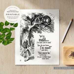We're All Mad Here, I'm Mad You're Mad, PRINTABLE Wall Art, Alice in ...