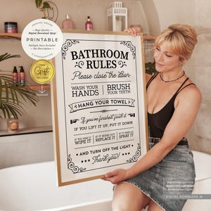 Bathroom Rules, PRINTABLE Wall Art, Fun Toilet Sign Vintage Retro Decor, Digital DOWNLOAD Print Jpg