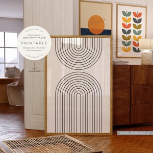 Geometryczne tęcze boho, sztuka do druku, łuki w stylu mid century modern, czarno-biała dekoracja ścienna, cyfrowe POBIERZ wydruk w formacie jpg