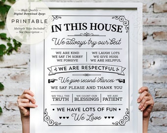 Family House Home Rules, PRINTABLE Wall Art, In This House We Love, We Are Kind, Living Room Decor, Digital DOWNLOAD Print Jpg