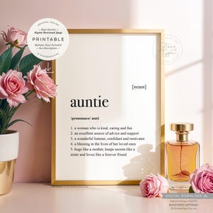 Definición de tía, regalo de arte imprimible para tía, cita especial de tía, significado del diccionario, descarga digital, impresión Jpg