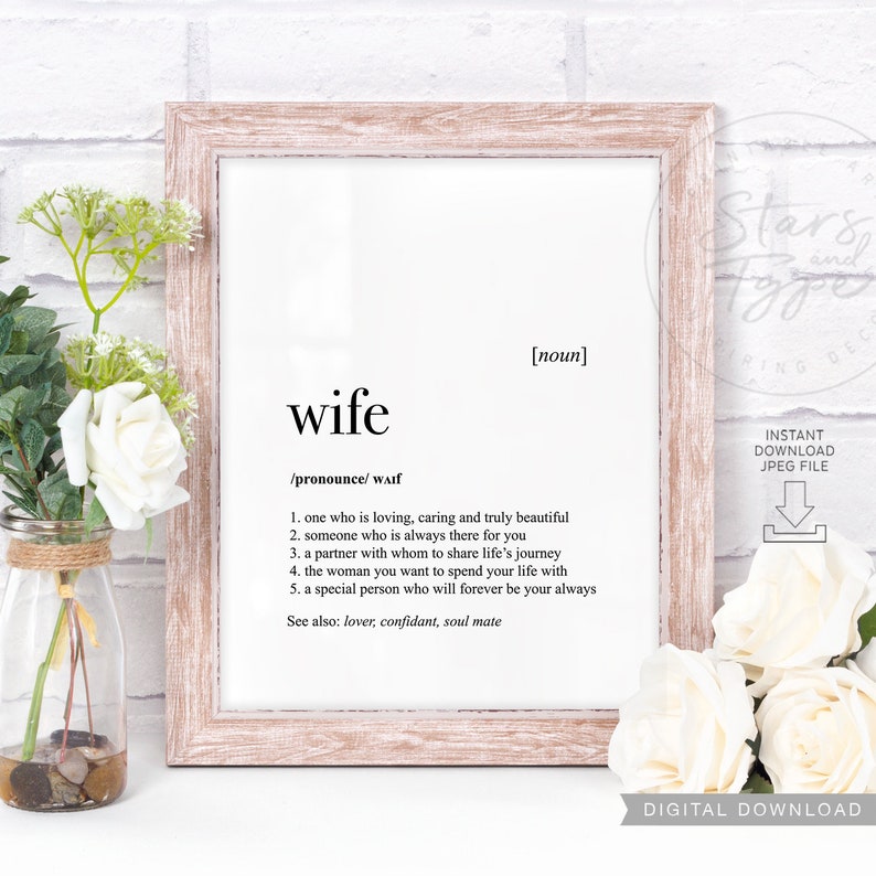 Wife Dictionary Definition Meaning PRINTABLE Art Decor Etsy