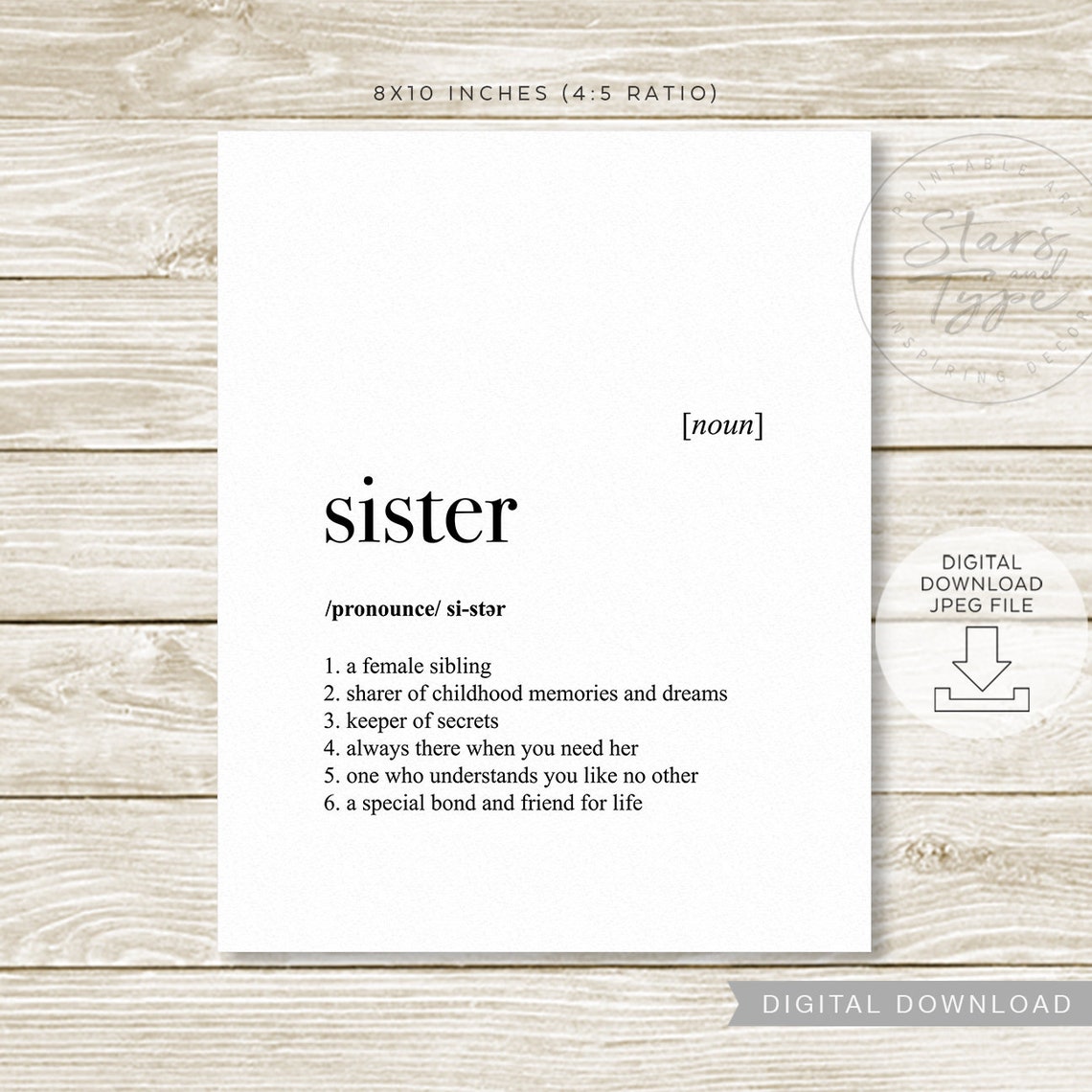 Sister Definition PRINTABLE Art Sibling Quote Decor Special Etsy