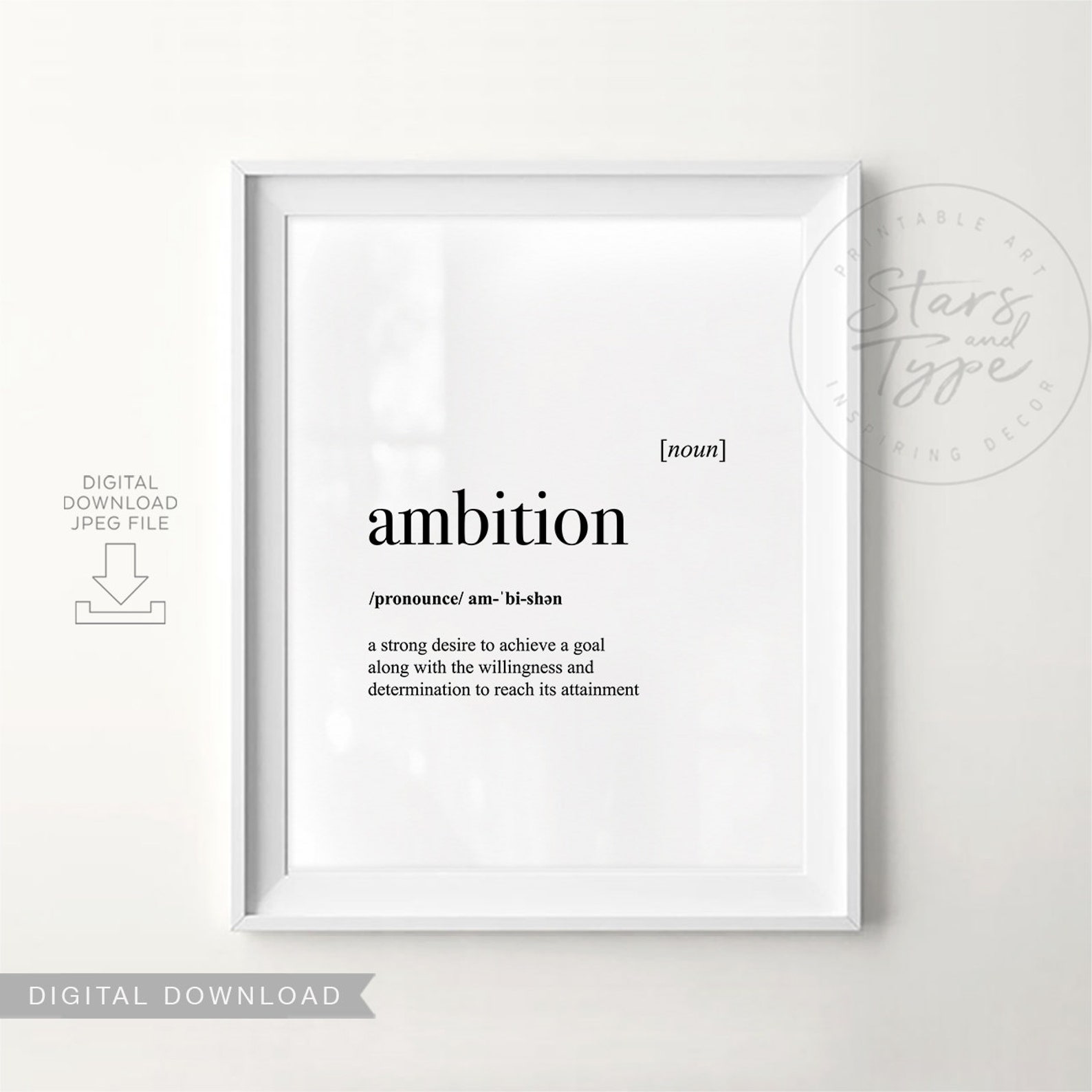 Ambition Dictionary Definition Meaning PRINTABLE Art Success Etsy